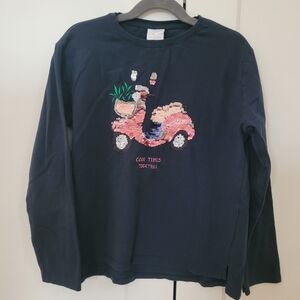 🧸2/20$ Zara Kids Navy Blue Sequin Scooter Long Sleeve Tee Size 10